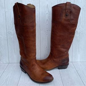 Frye Carson Riding Boots Distressed Leather Pull On